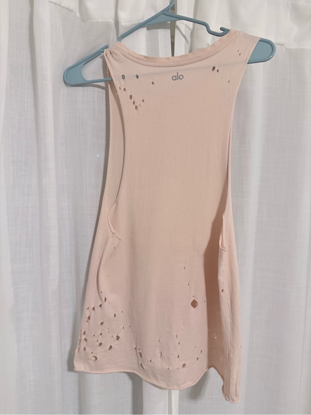 ALO Yoga Pale Pink Distressed Racerback Tank